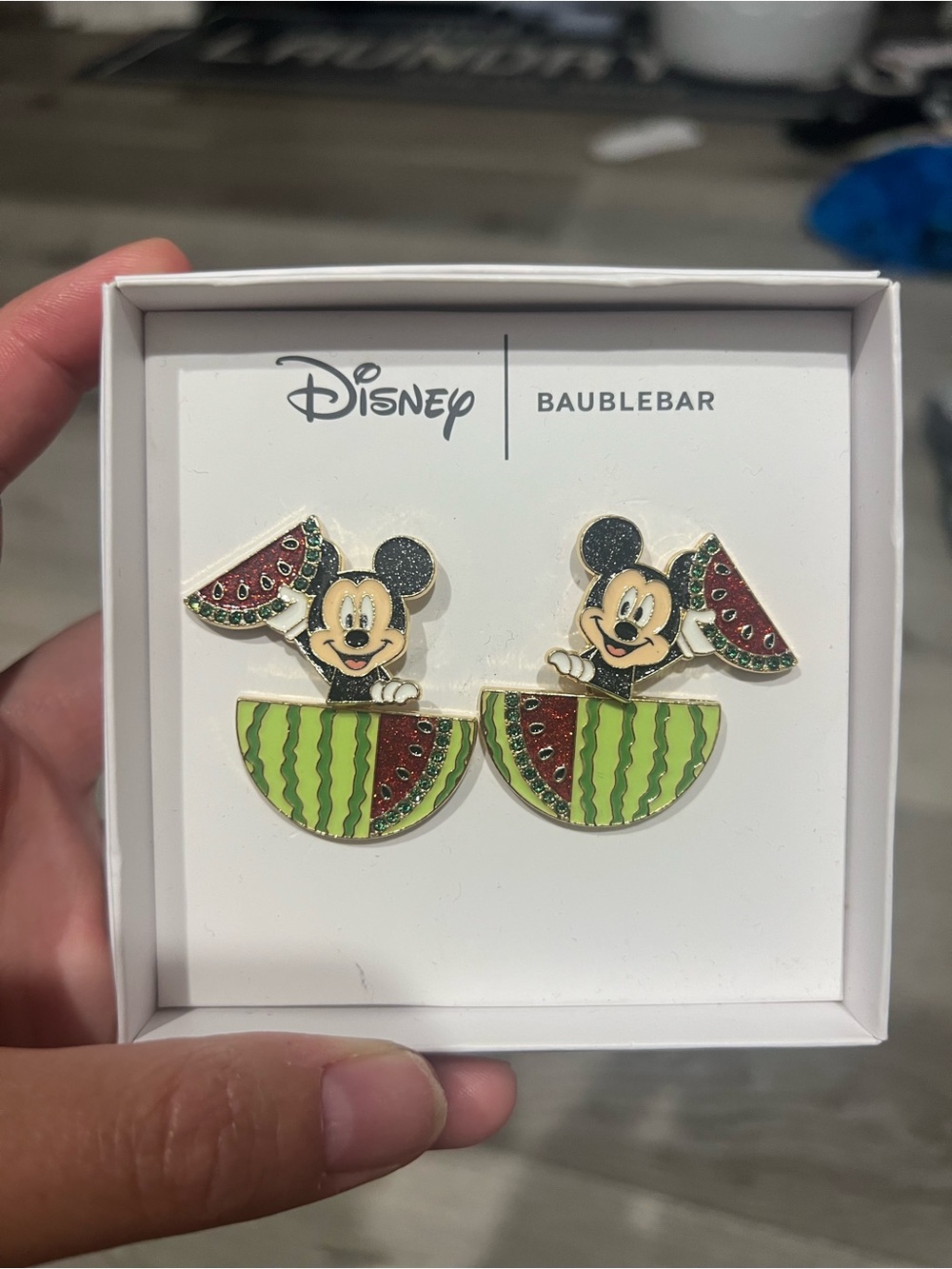 BaubleBar Disney Mickey Mouse Watermelon Stud Earrings - Green/Red/Black